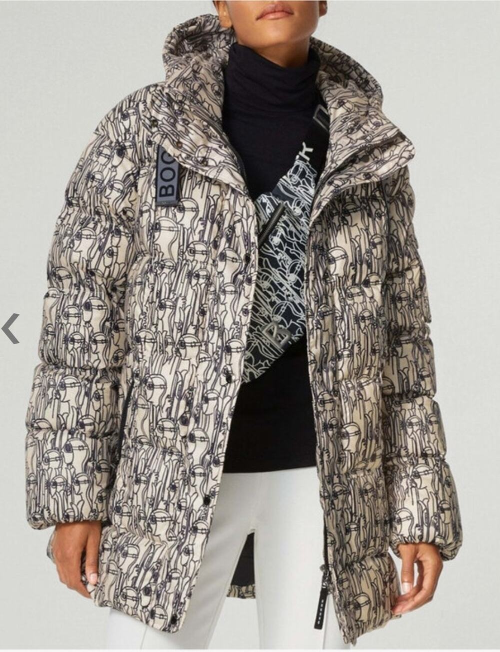 Bogner $1300 Ivory Long Sleeve Fanja Skier Printed Down Parka Jacket Size 8